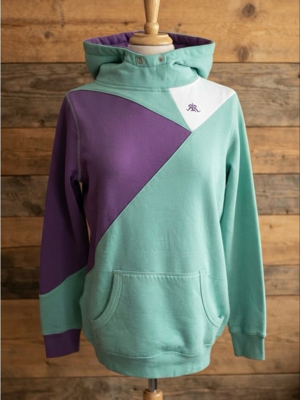 Rock n Rosie Retro Color Block Hoodie - Aqua Teal & Purple M Missing Drawstrings